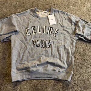CELINE Paris Logo Crewneck Sweatshirt Grey NWT